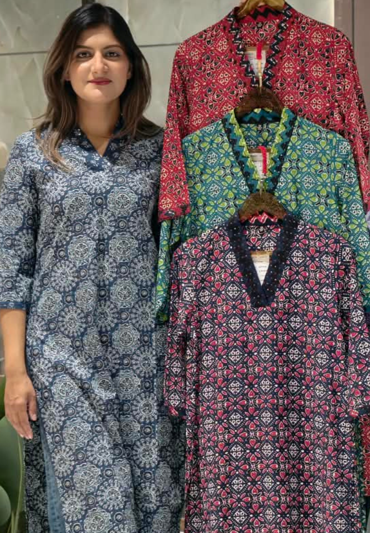 Soft Cotton Small Block Prints V-Neck Only Kurti-15875