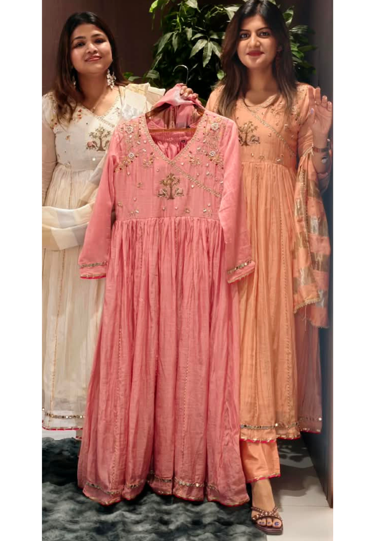 Banarasi Mul-Chanderi Tree Of Life Angrakha Embroidered Joint Anarkali Full Suit Set With Dupatta-16282