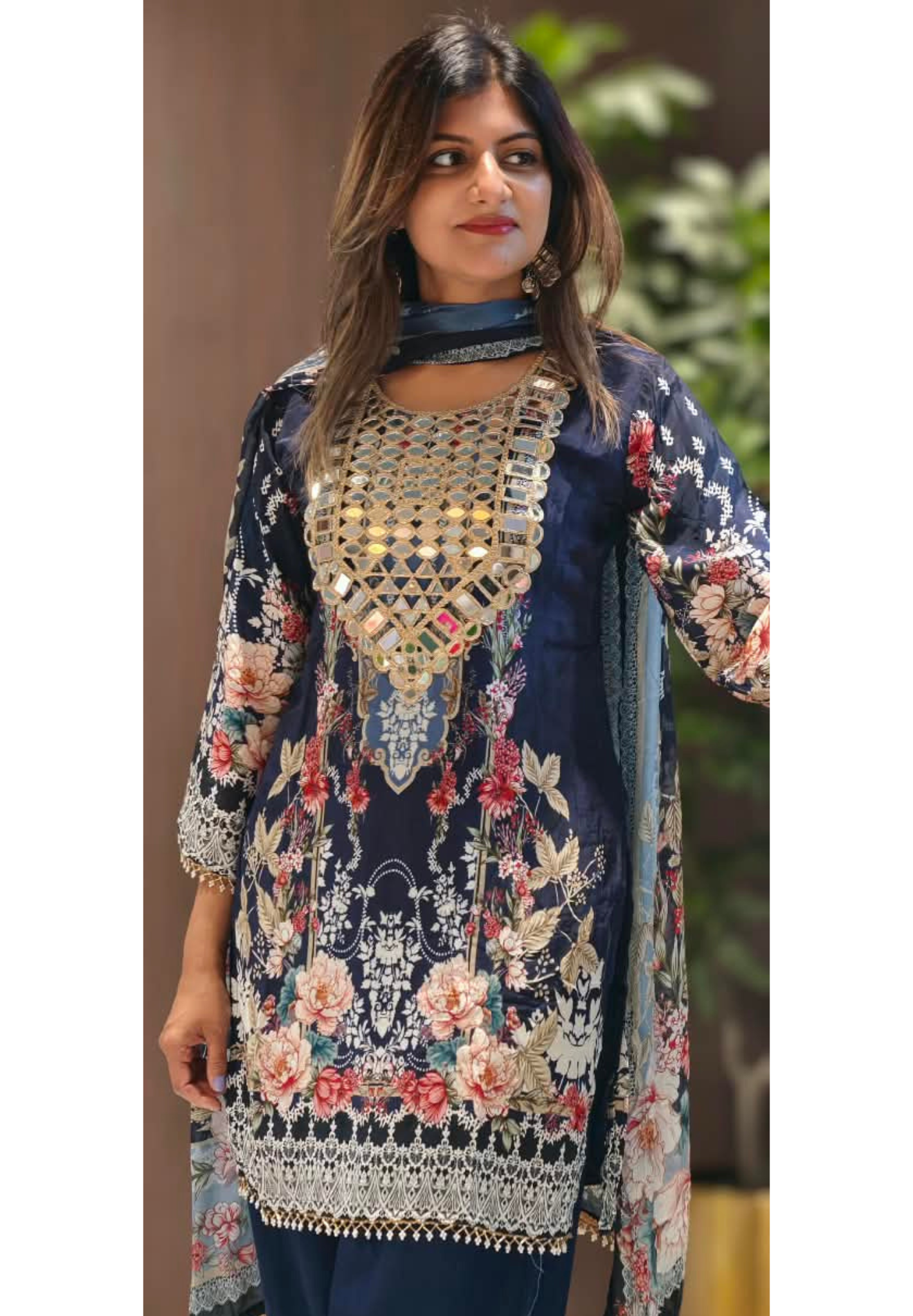 Royal Color Tone Real Mirror Yoke Digital Floral Prints Farshi Salwar Crepe Full Suit Set With Dupatta- 16283
