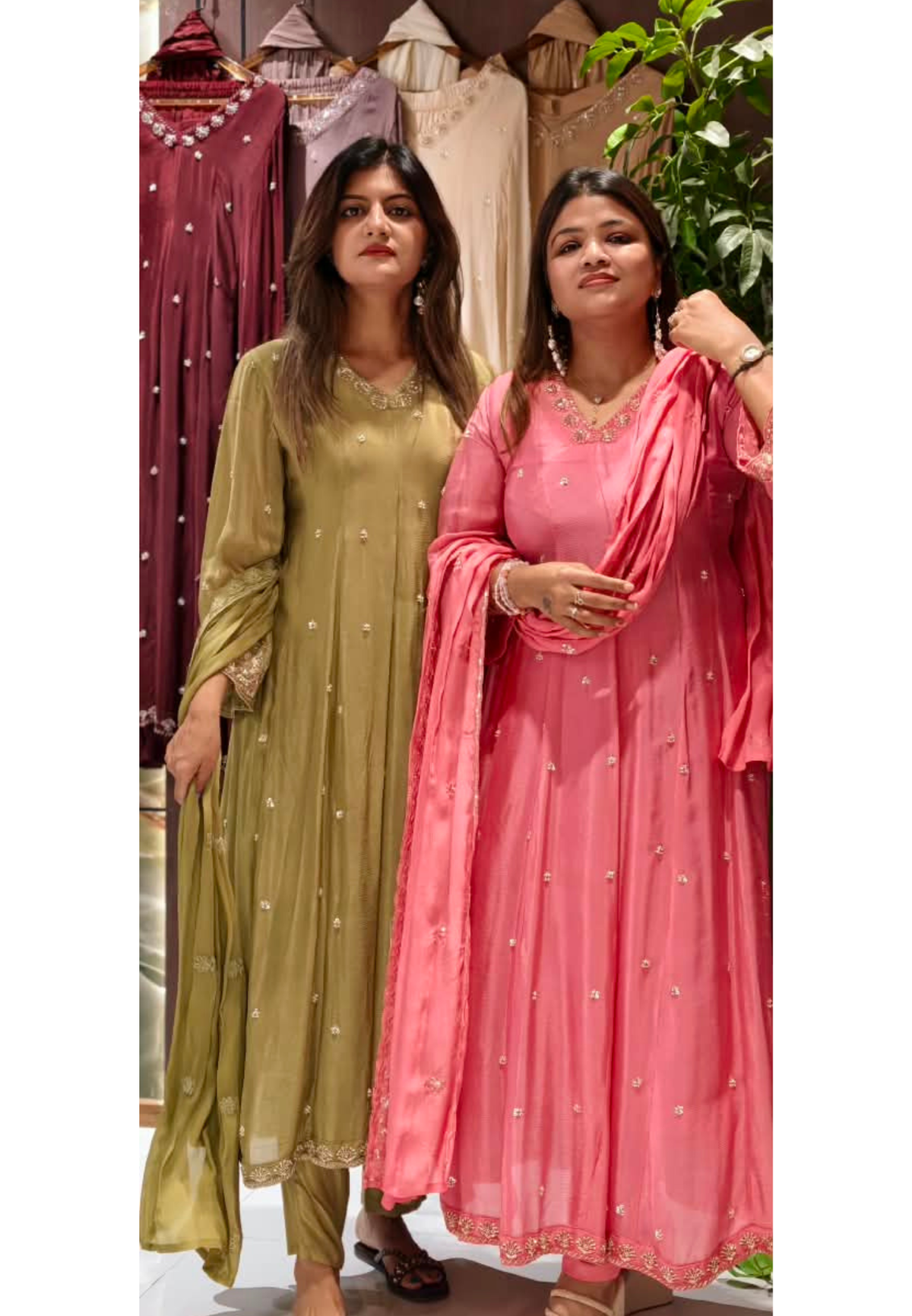 Heavy Chinon Cut-Dana Hand Embroidered Flared Panel Anarkali Full Suit Set With Statement Dupatta- 15240