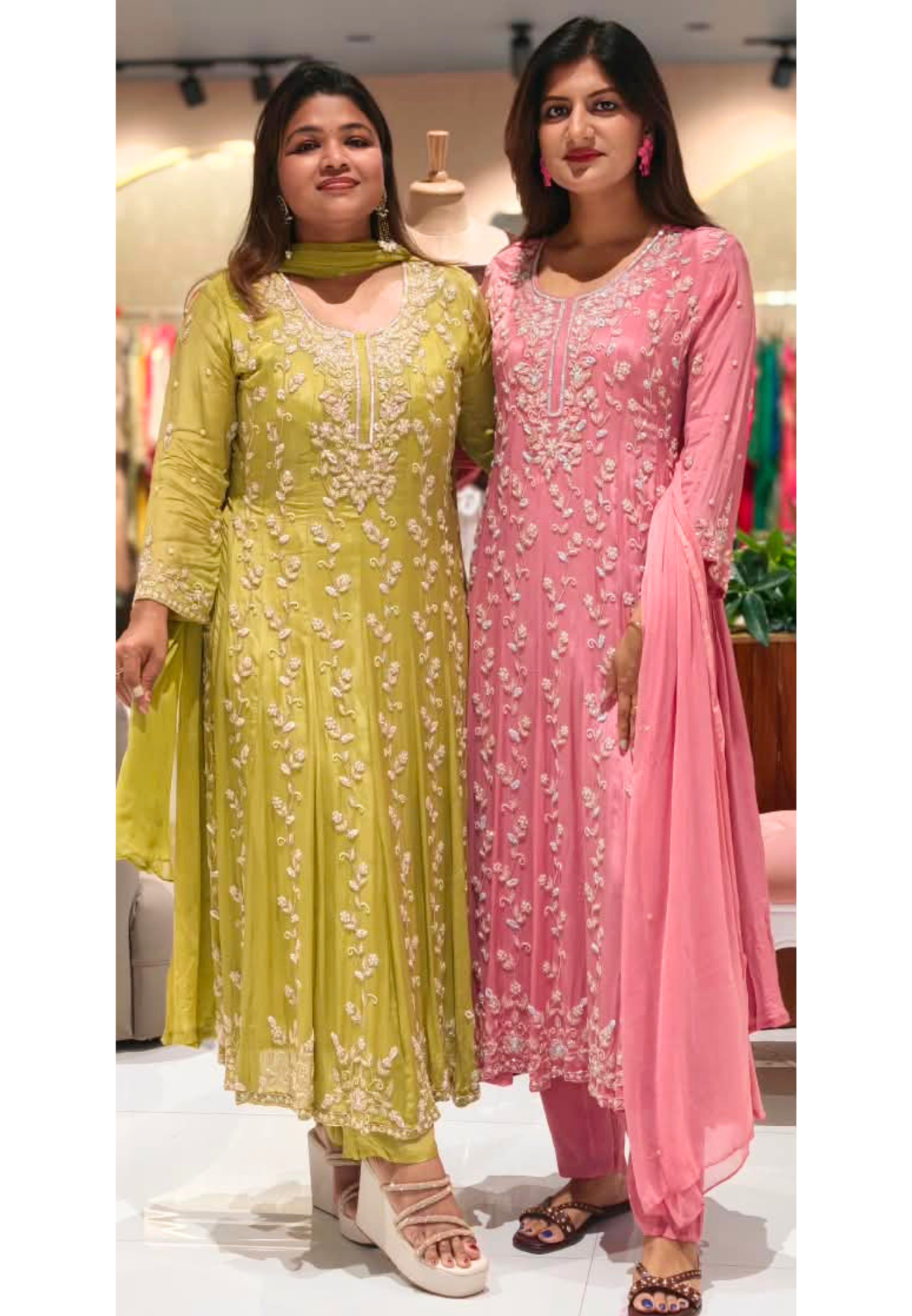 Fully Cut-Dana Hand Embroidered Heavy Panel Anarkali Full Suit Set With Dupatta In Chinon Fabric- 16324