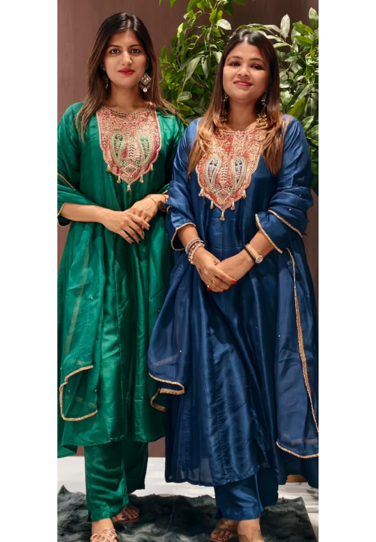Mango Buti Dabka Brocade Embroidered Yoke Panel Pure Silk Anarkali Full Suit Set With Dupatta- 16378
