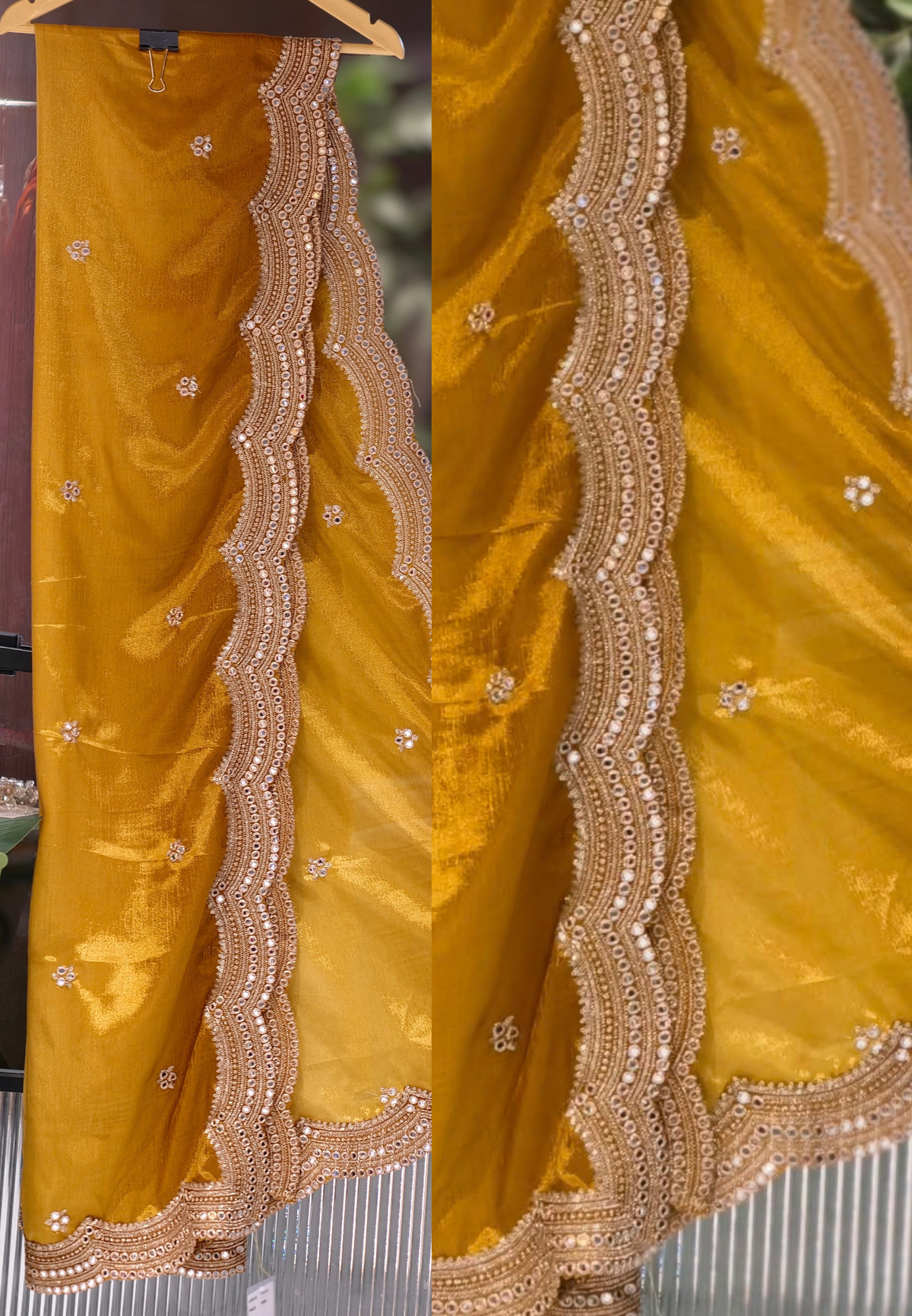 Mustard Elegance Glazy Dupatta with Cutwork & Hand Embroidery- 16395