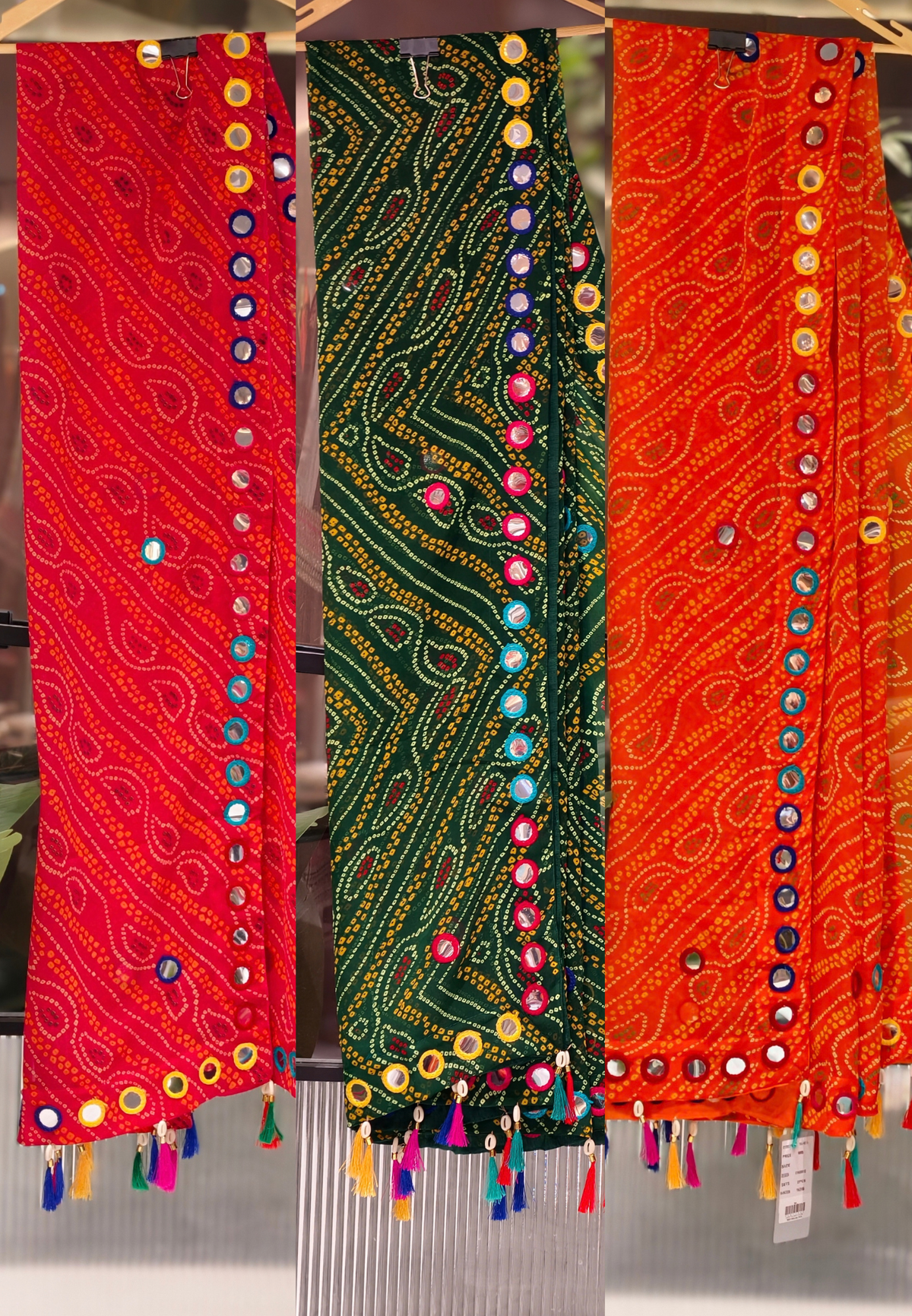 Bright Bandhani Printed Dupatta with Mirror Work & Colorful Tassels- 16396