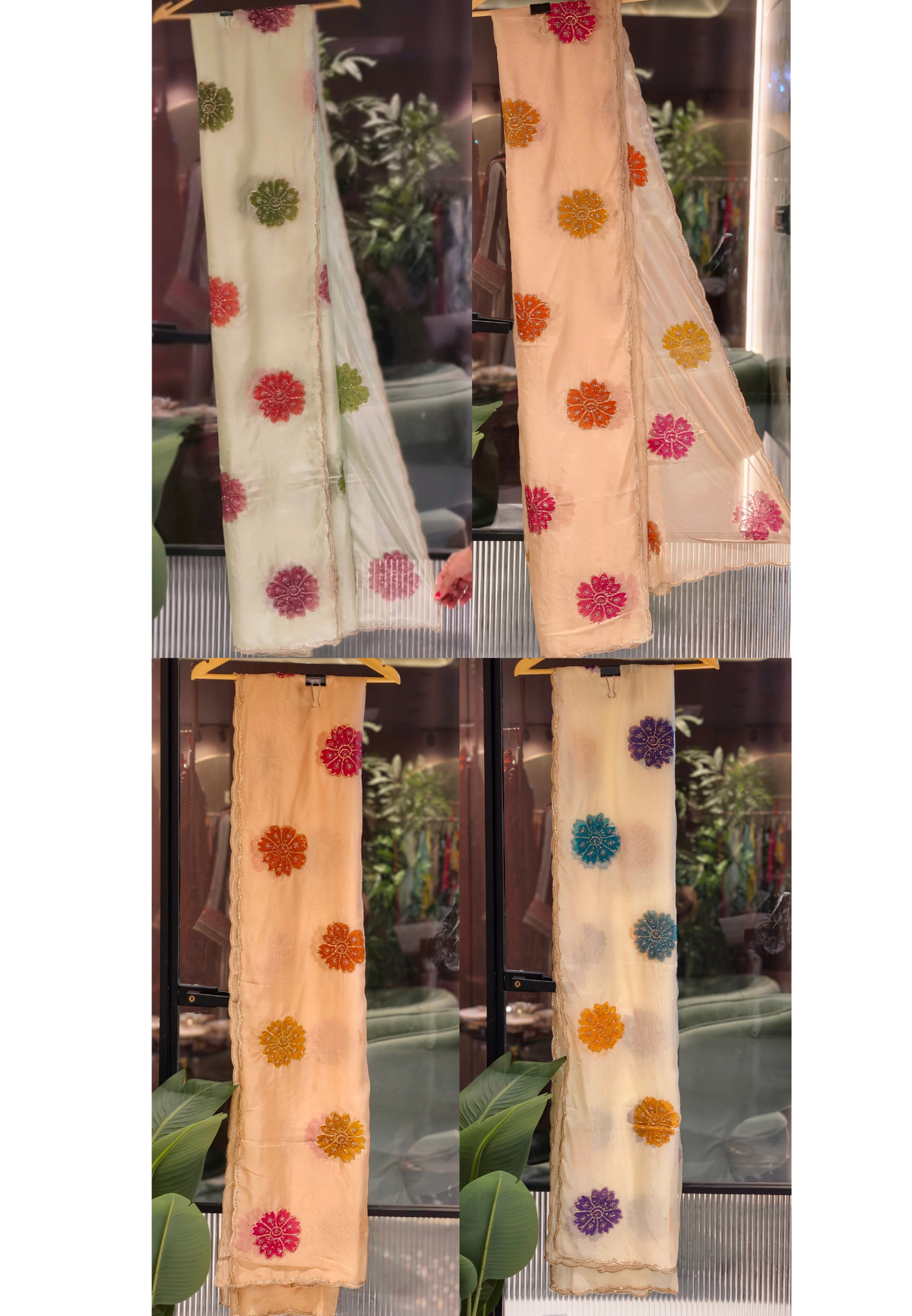 Soft-Tone Organza Dupatta with Multicolor Embroidered Floral Motifs- 16393