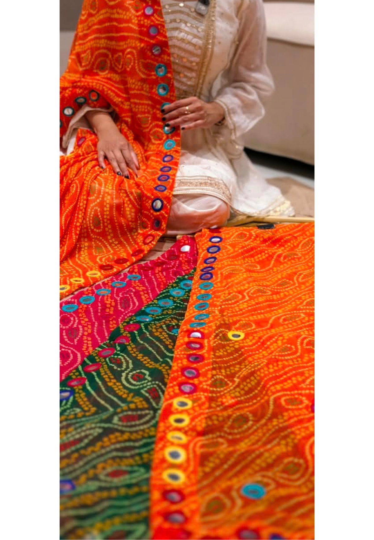 Bright Bandhani Printed Dupatta with Mirror Work & Colorful Tassels- 16396