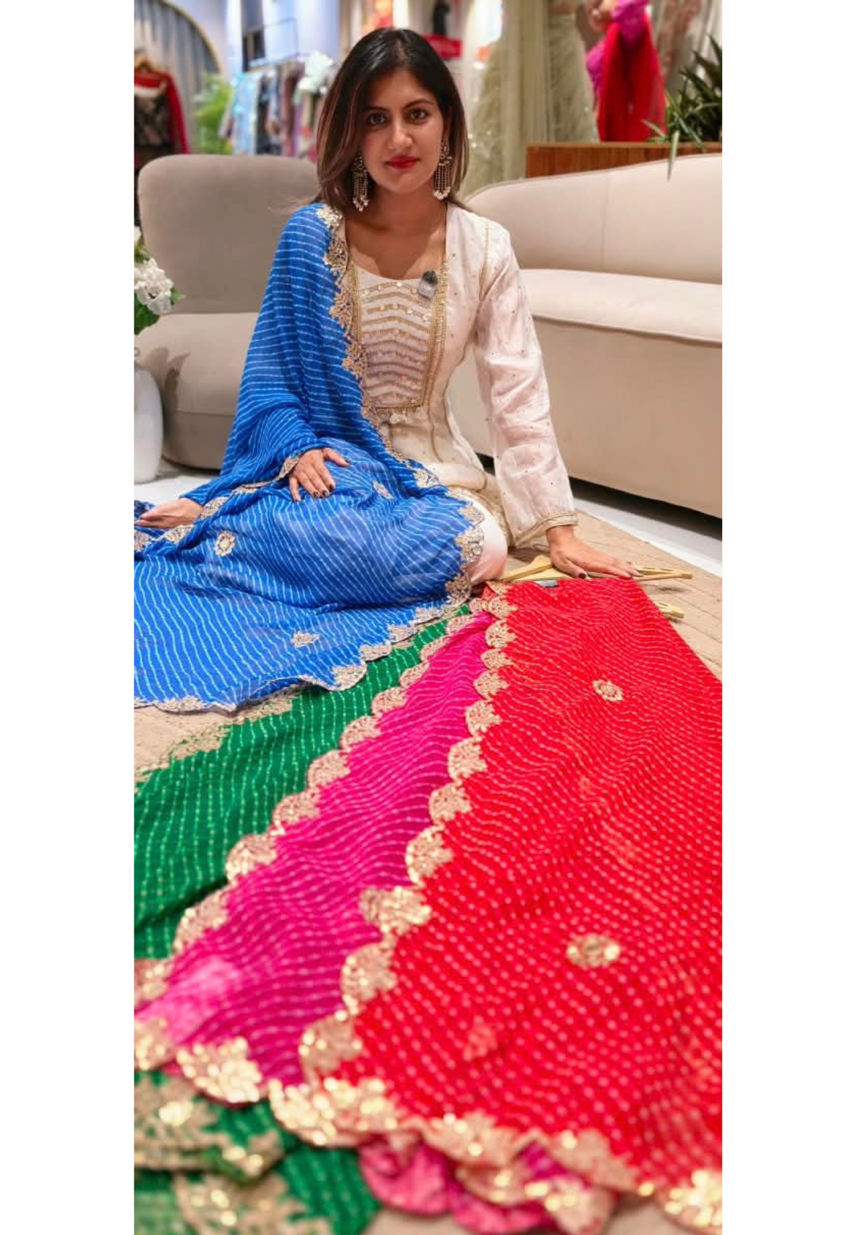 Leheriya Bandhani Dupatta with Gold Cutwork Lace Border- 16397