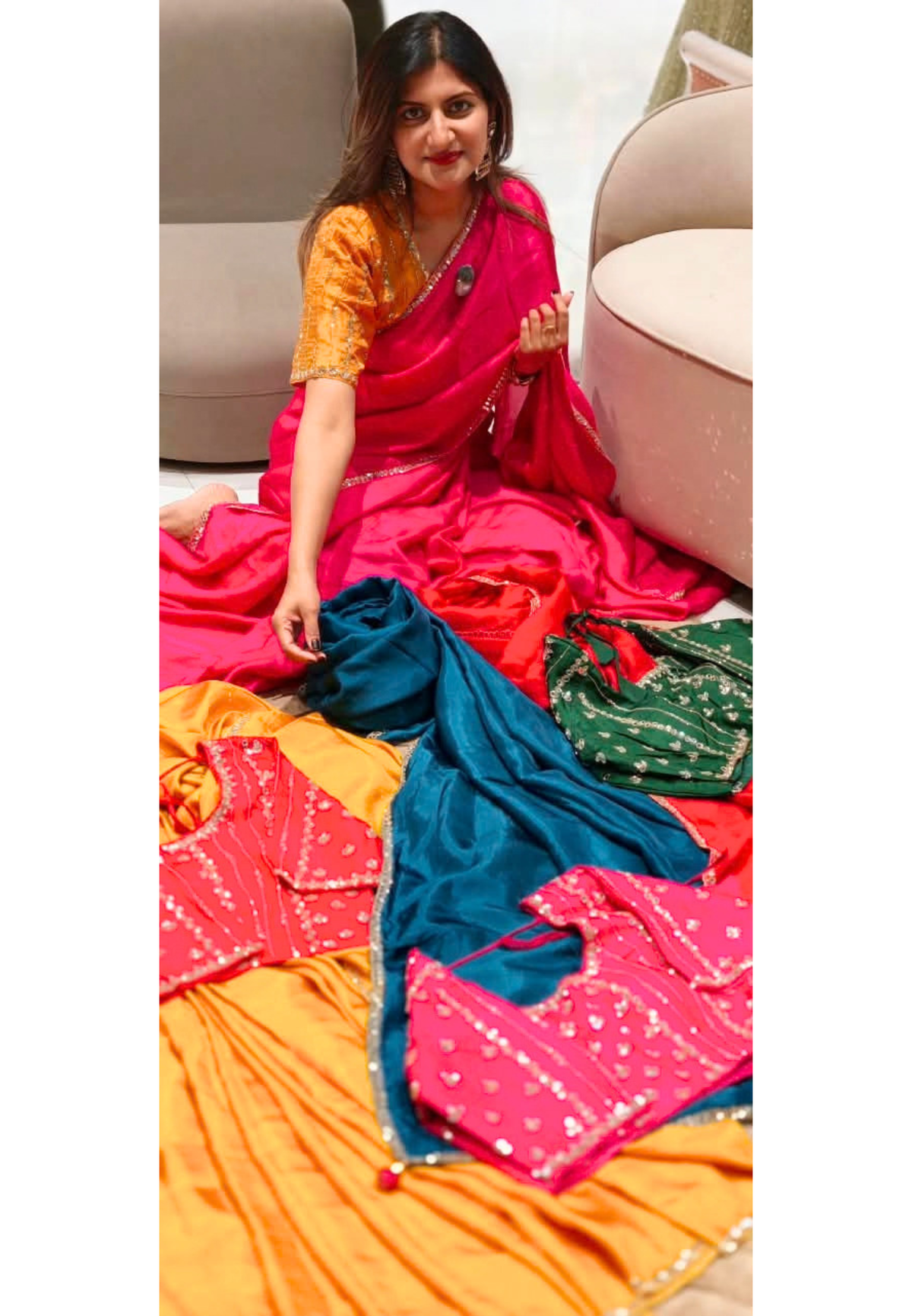 Rich Mirror Work Placement Embroidery Heavy Stitched Blouse With Contrasted Tone Saree- 16051