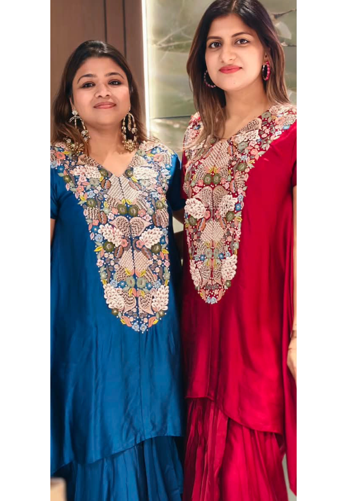 Popped 3D Multicolor Floral Embroidery Designer Look Indo-Wear High-Low Kurta With Drape Skirt- 16417