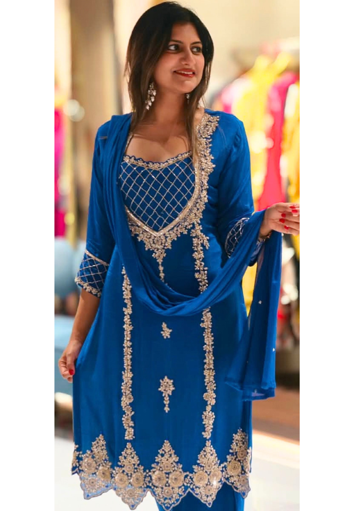 Buster Look Elegant Beaded Embroidery Buster Look Heavy Chinon Full Suit Set With Dupatta- 16431