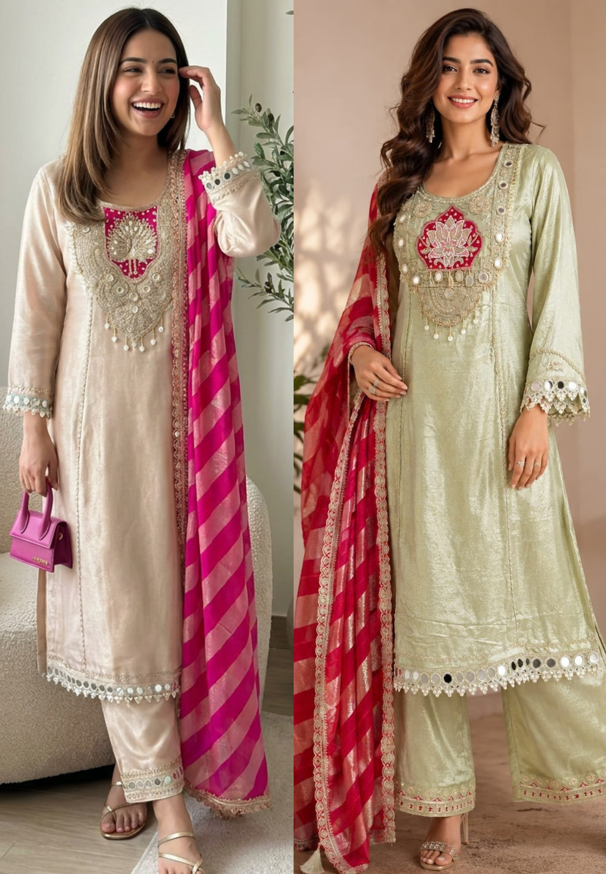 Lotus Inspired Graceful Heavy Designer Work Shimmery Tissue A-Line Full Suit Set With Dupatta- 16232