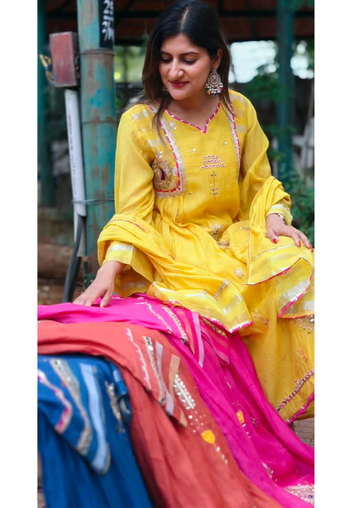 Real Mirror Heavy Embellished Work Beautiful Shades A-Line Mul-Chanderi Full Suit With Dupatta- 16485