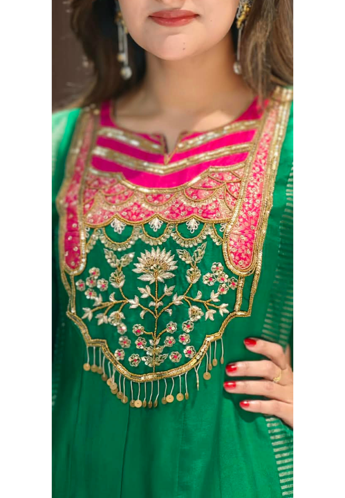 Royal Sequin Zardosi Embroidered Russian Silk Panel Anarkali Full Suit Set With Dupatta- 16484