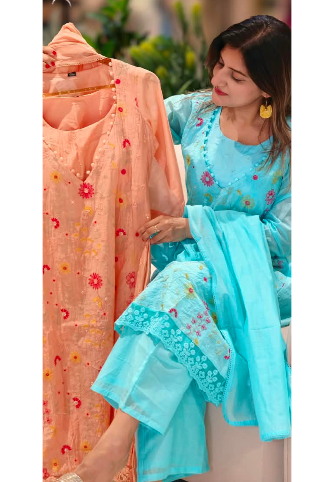 Pastel Hue Embroidered Bustier With A-Line Outer Full Suit Set Matching Bottom In Surat Mul-Chanderi Fabric- 16491