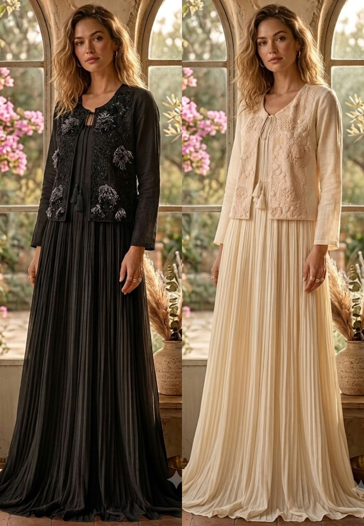 Exclusive Popped Floral Cut-Dana Embellished Outer Jacket With Matching Flared Cane-Cane Gown- 16420