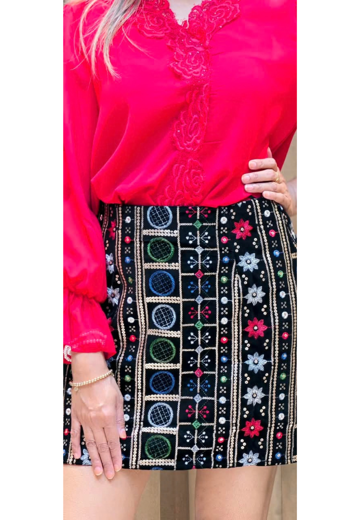 Multicolour Tribal Embroidered High-Waist Mini Skirt- 16204