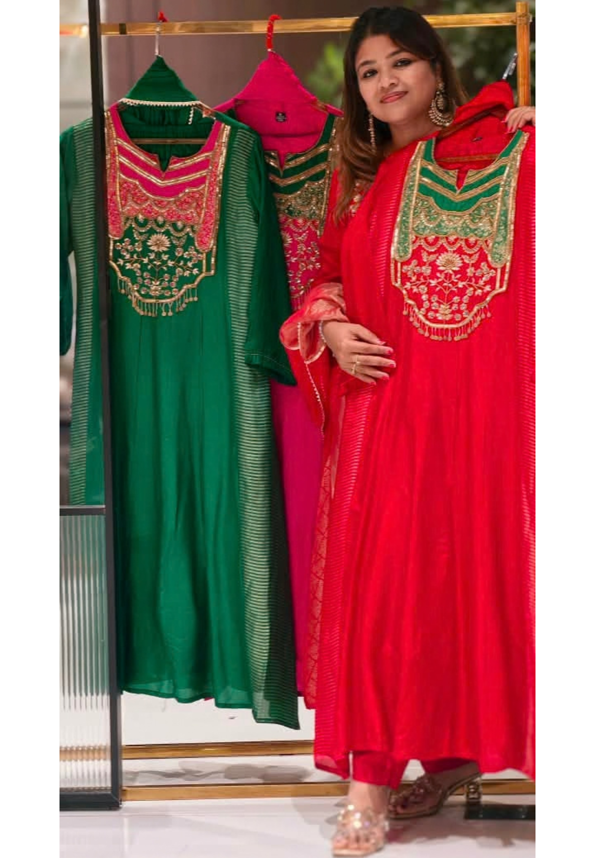Royal Sequin Zardosi Embroidered Russian Silk Panel Anarkali Full Suit Set With Dupatta- 16484