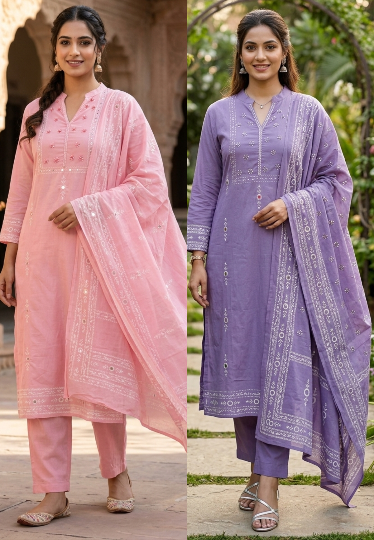 Bandhej Elegance Minor Intricate Embroidery Work Soft Cotton Straight Full Suit Set With Dupatta- 16520 Slightly Lean Fit