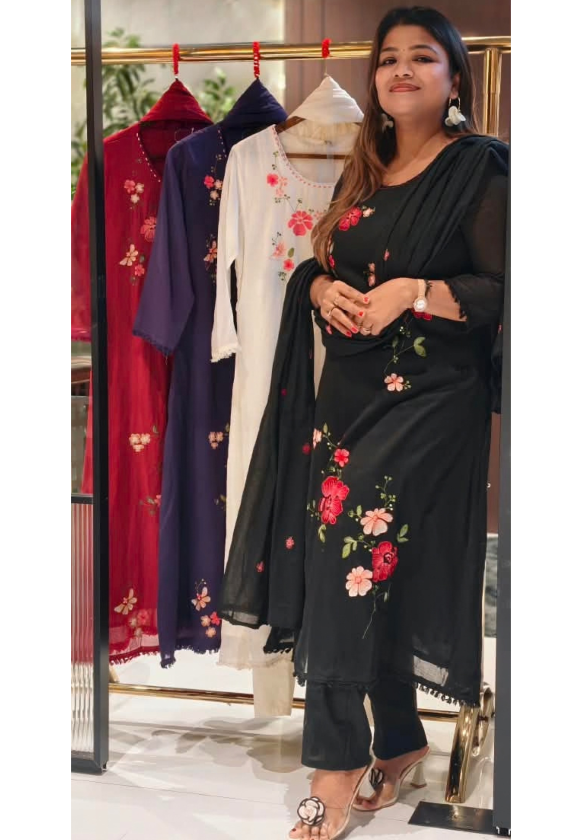 Pure Cotton Intricate Floral Embroidery Solid Shade A-Line Full Suit Set With Dupatta- 16519