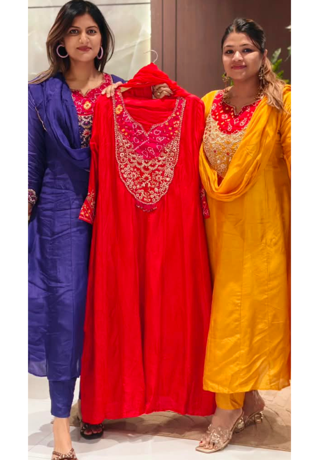 Russian Silk Bandhej Patch With Heavy Embroidery Work Panel Anarkali Full Suit Set With Dupatta-16566