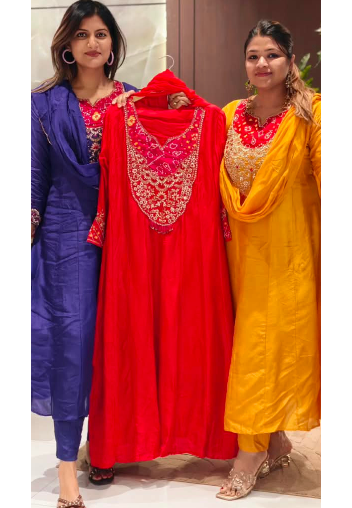 Russian Silk Bandhej Patch With Heavy Embroidery Work Panel Anarkali Full Suit Set With Dupatta-16566