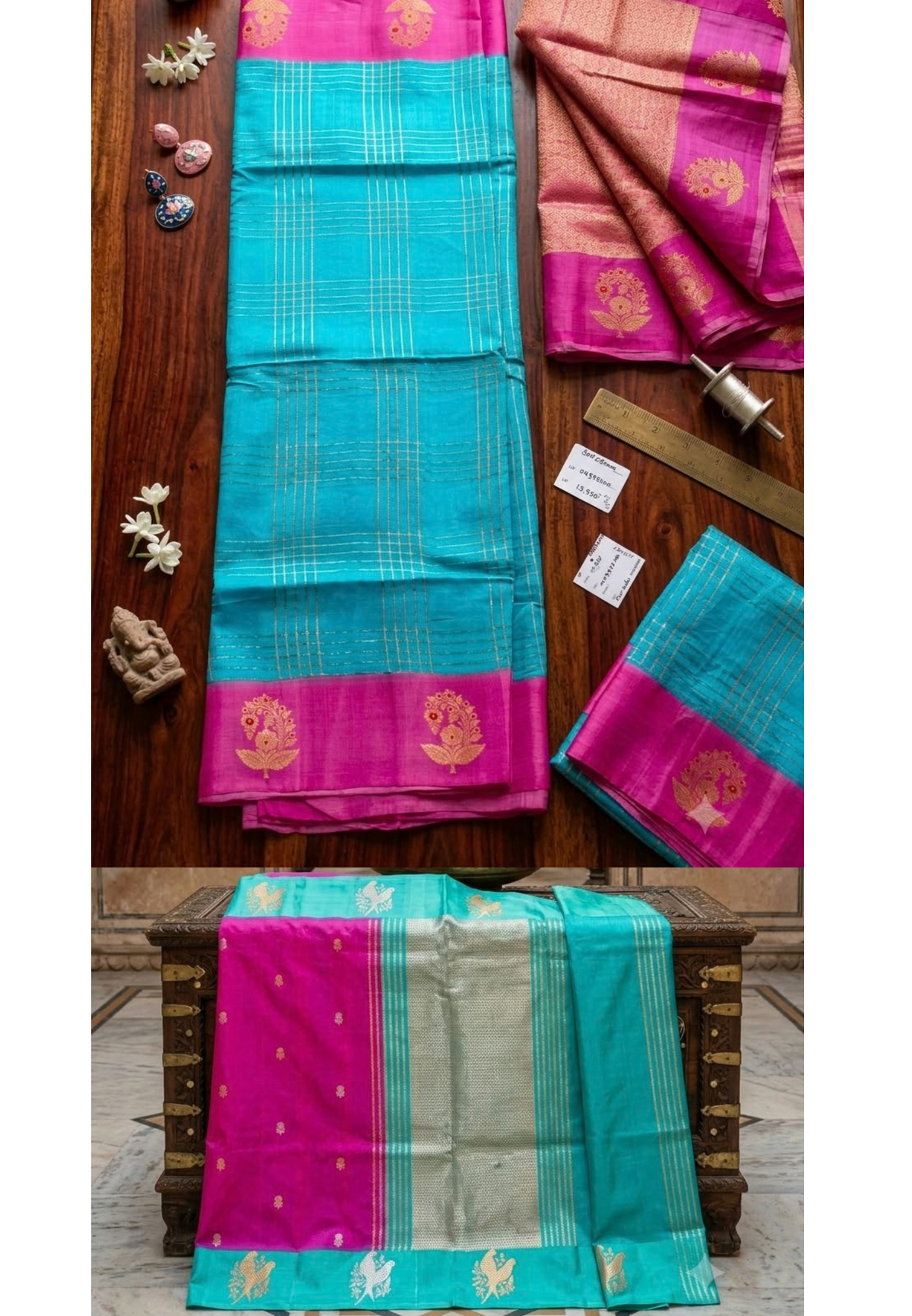 Banarasi Handloom Raw Silk Saree Featuring Gold Zari Motifs With Unstitched Blouse- 16551