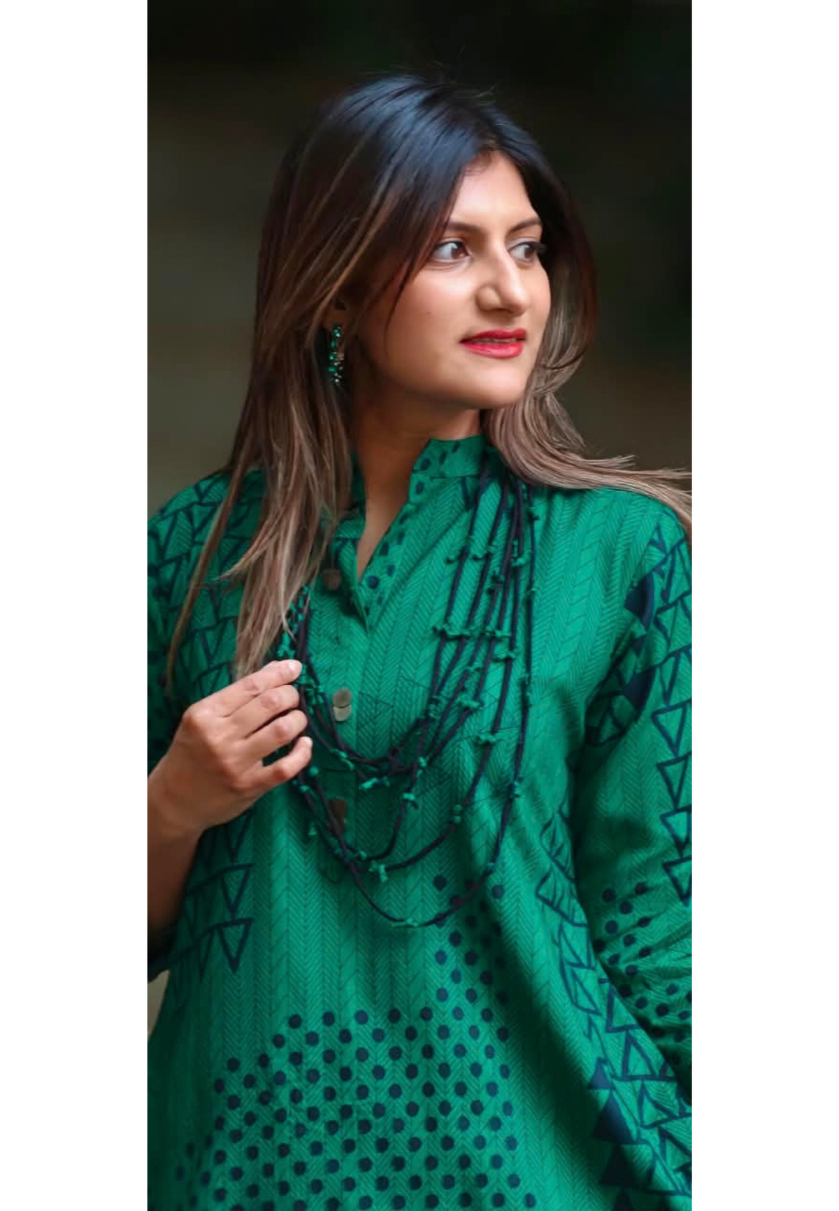 Stunning Geometric Print Cotton Kurta Pant Look Attached Indo-Wear With Threaded Neck Piece- 16572
