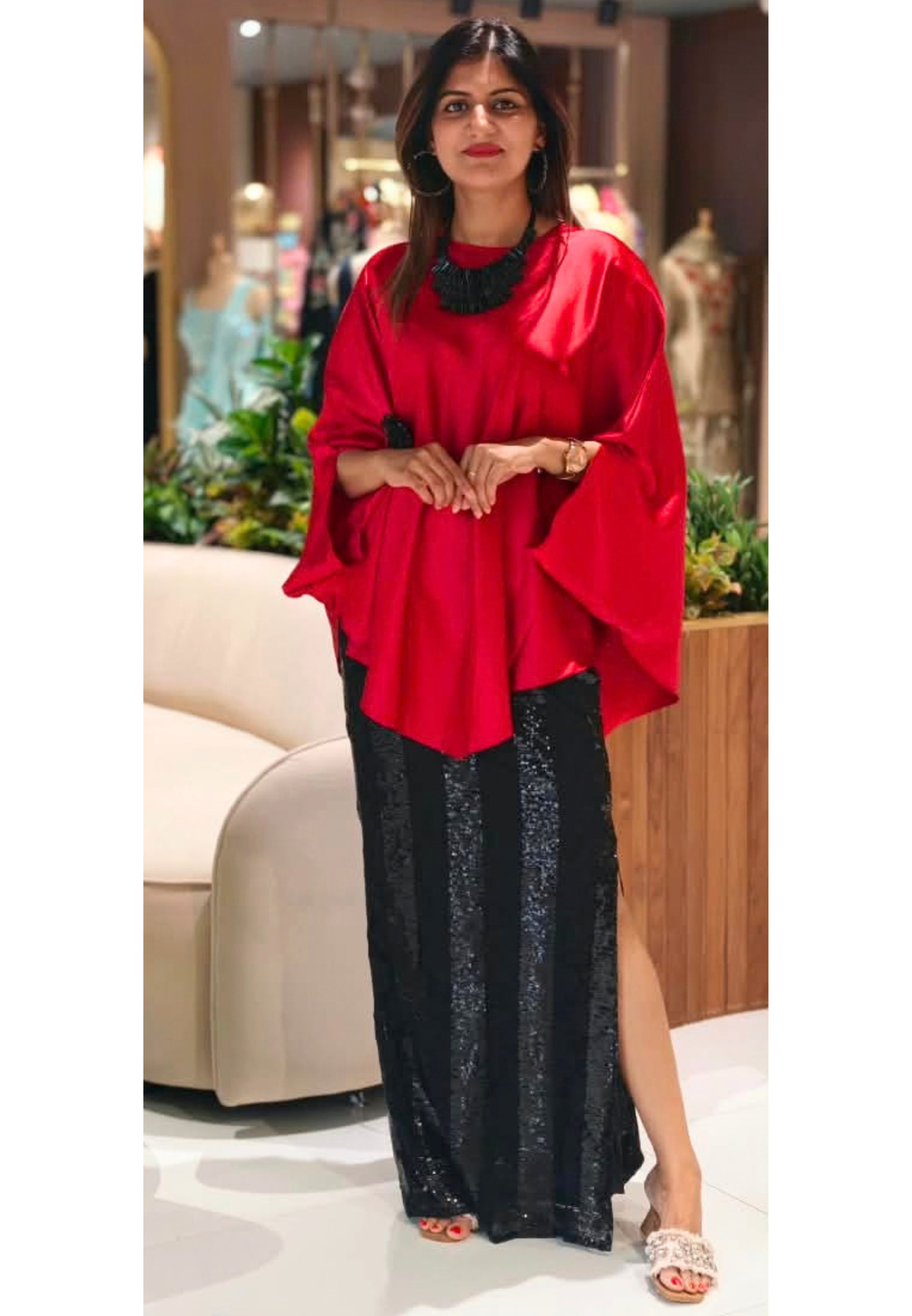 Glamrous Party Friendly Indo-Wear Vibrant Upper With Glittely Straight Fit Skirt & Stunning Neckpiece- 16255