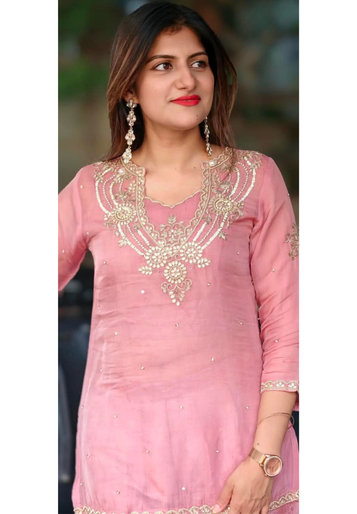 Gotta Beaded Jewel Look Embroidery Bustier Oraganza Kurta With Matching Brocade Loose Bottom- 16582