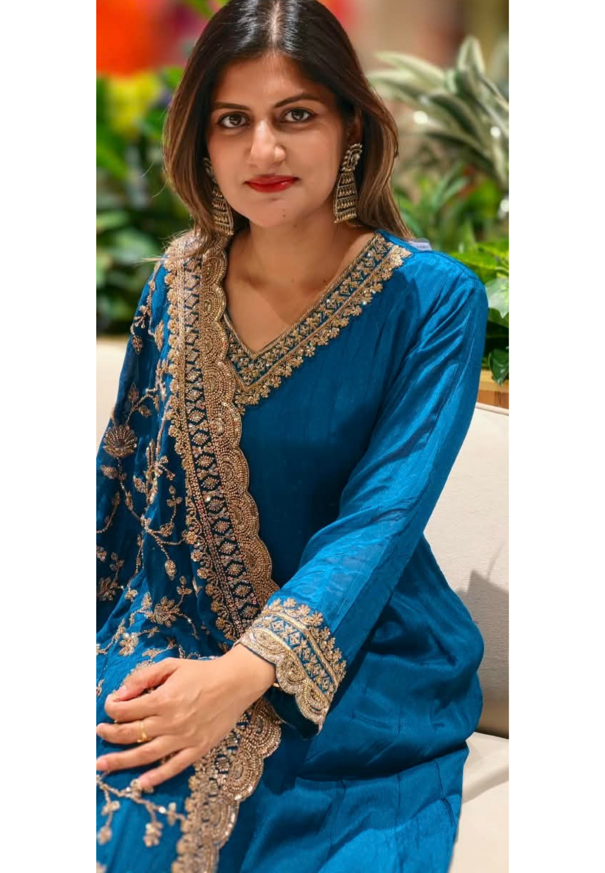 Premium Chinon Floral Sequin Scalloped Bordered Heavy Flared Anarkali Suit With Matching Dupatta- 16623