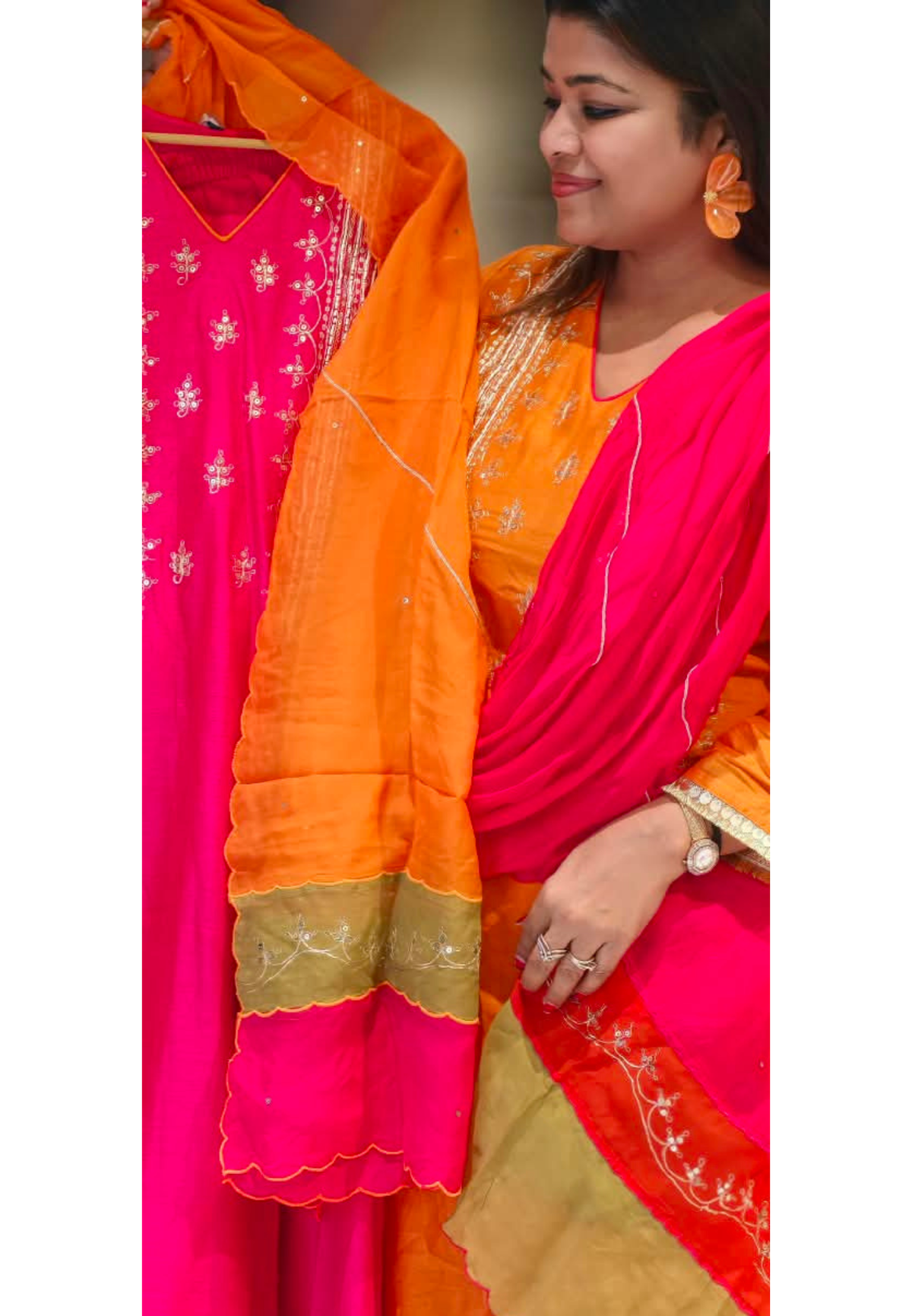 Delicate Sequin Embroidery Touch Vibrant Multi Color A-Line Mul-Chanderi Full Suit Set With Dupatta- 16639