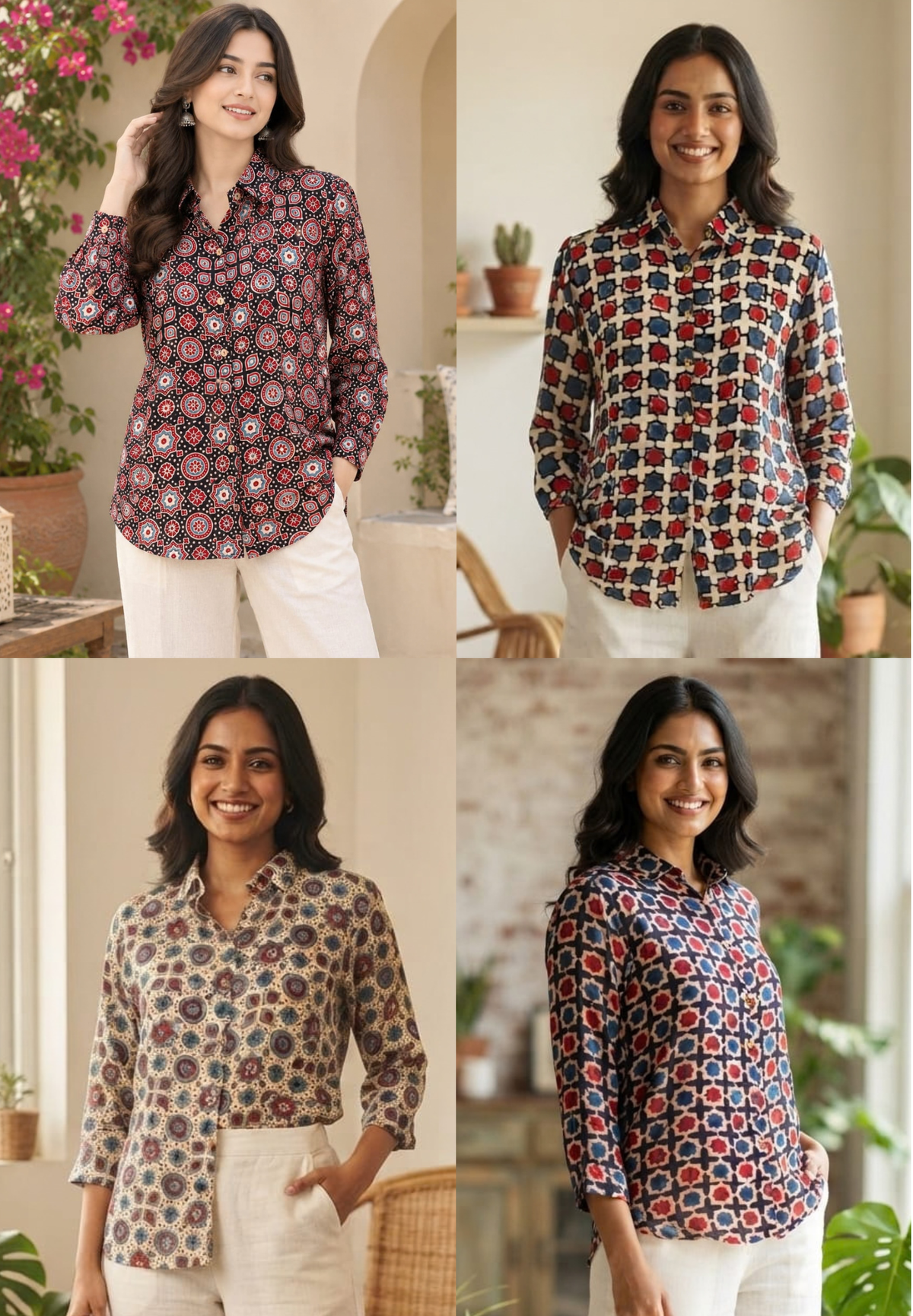 Modal Satin Multi Printed Ajrakh Flowy Regular Shirts 16653