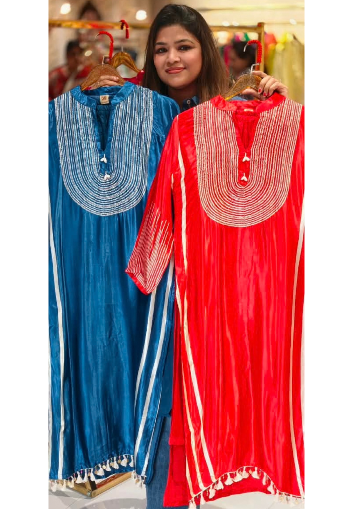 Shiny Flowy Gajji Silk Striped Print High-Low Kurta Pant Set- 16683