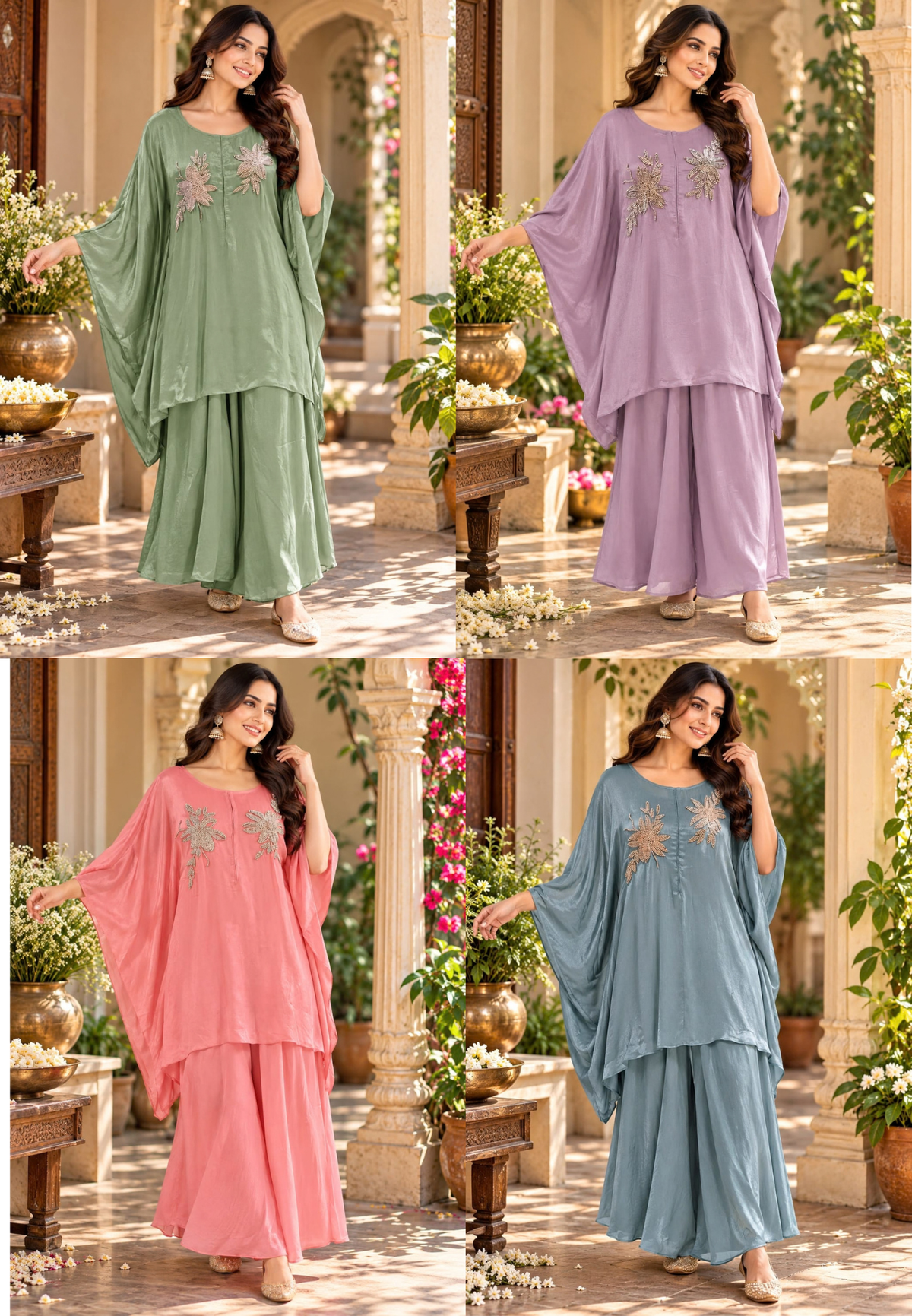 Chinon Metallic 3D Embroidered Kaftan with Inner and Matching Bottom- 16465