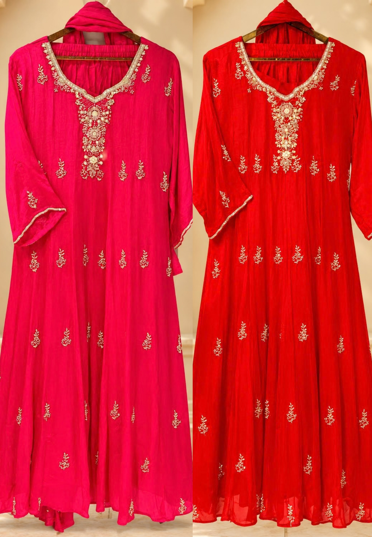 Chinon Party Wear Anarkali Full Suit Set With Dupatta With Elegant Hand Detailing Embroidery- 16669