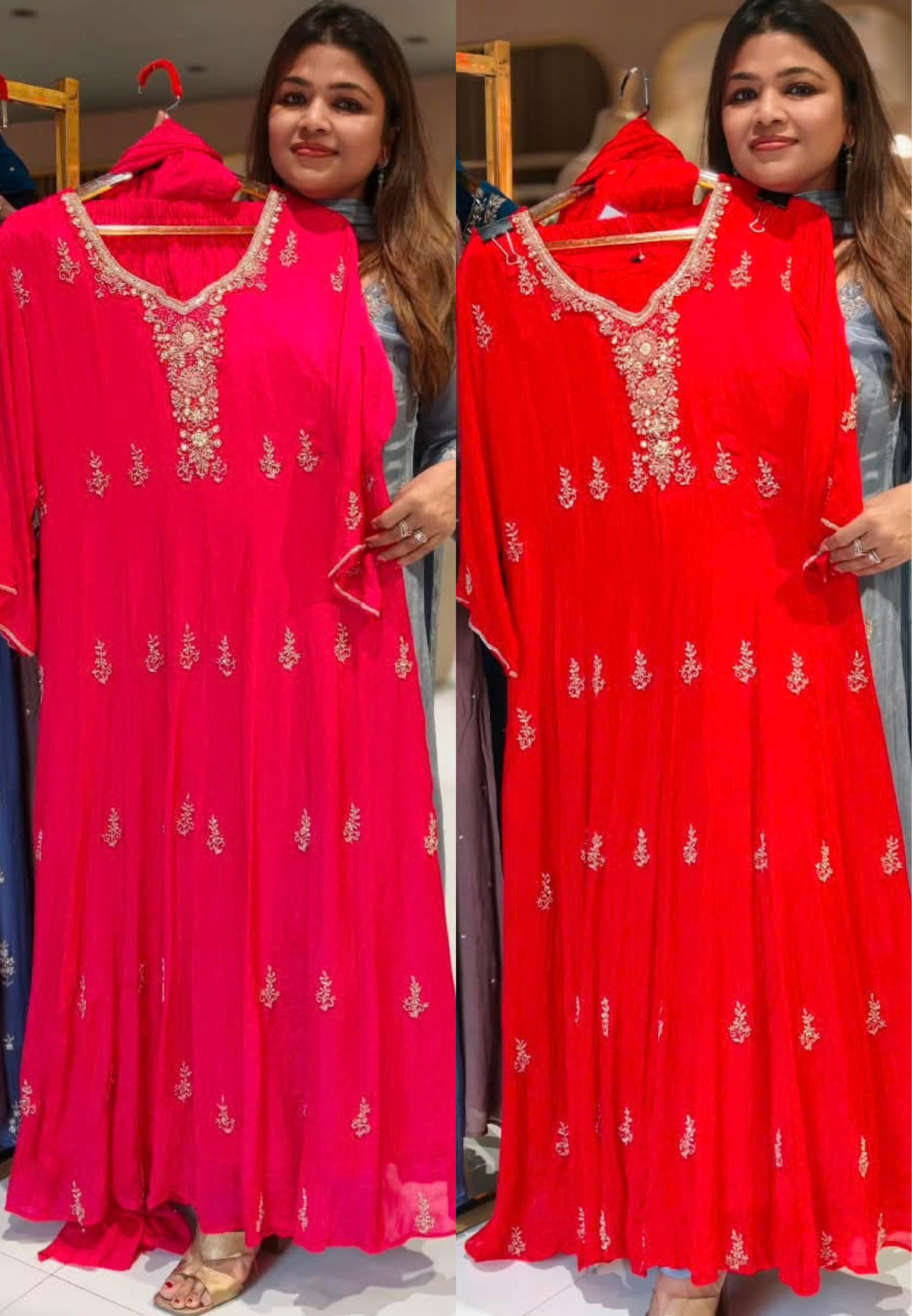 Chinon Party Wear Anarkali Full Suit Set With Dupatta With Elegant Hand Detailing Embroidery- 16669
