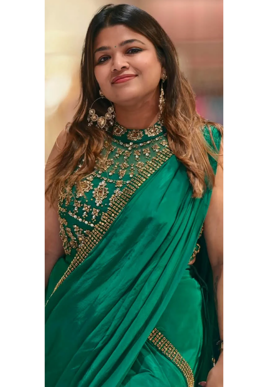 Royal Glam Pre-Draped Saree with Beaded Hand Embellished Blouse In Vibrant Tone- 16973