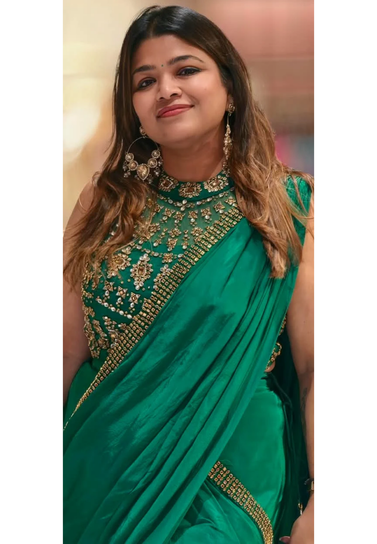 Royal Glam Pre-Draped Saree with Beaded Hand Embellished Blouse In Vibrant Tone- 16973
