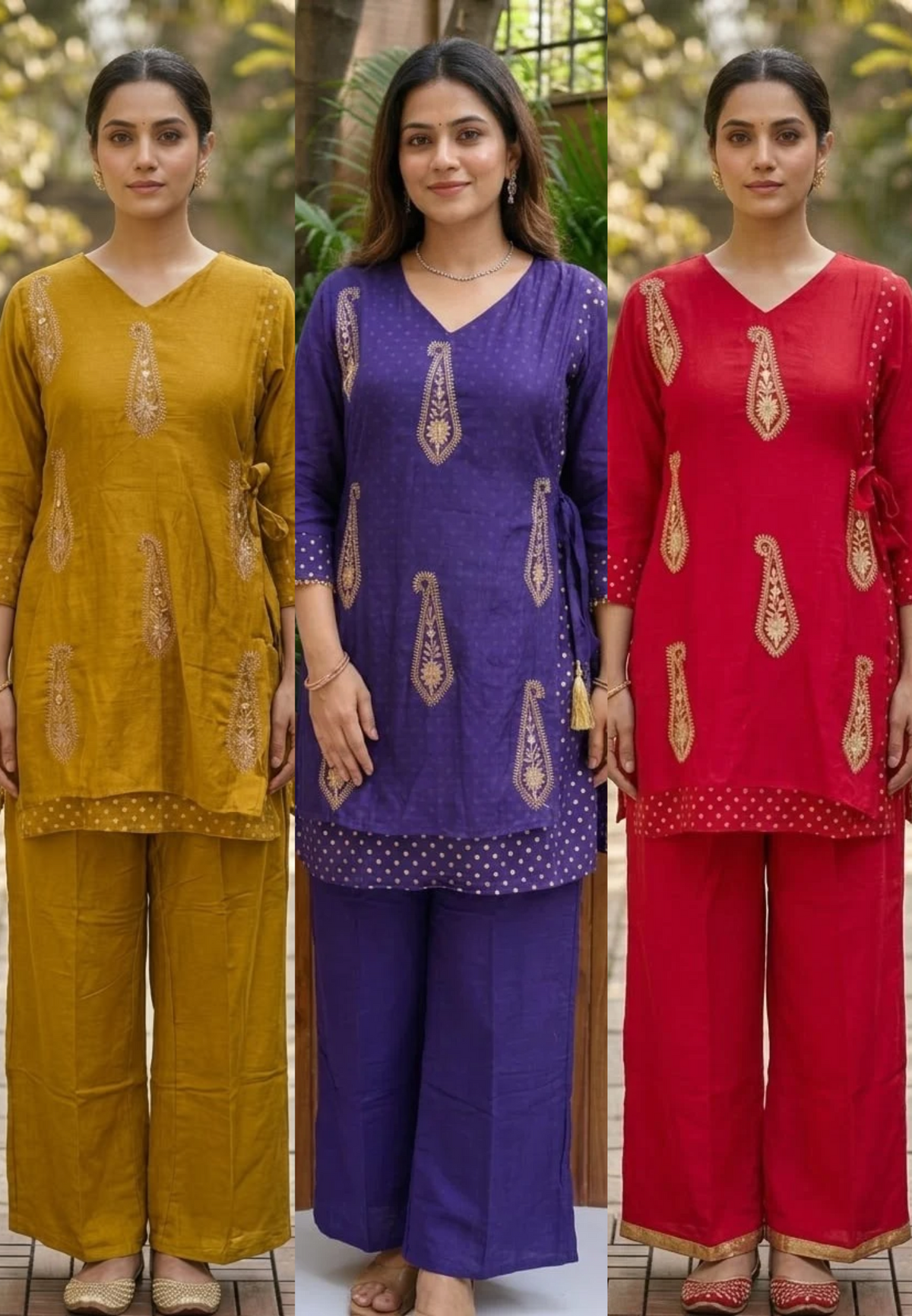Pyramid Mango Buti Embroidered Overlay Side Knotted Kurta With Matching Bottom Set- 16937