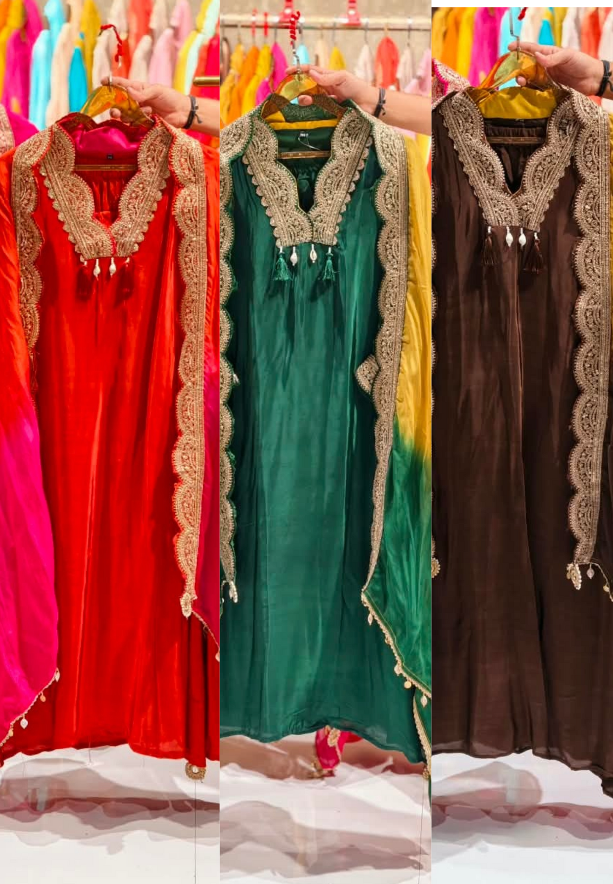 Pure crepe Broad Lace Aline solid Shade Full suit with Shaded Organza Dupatta 16996