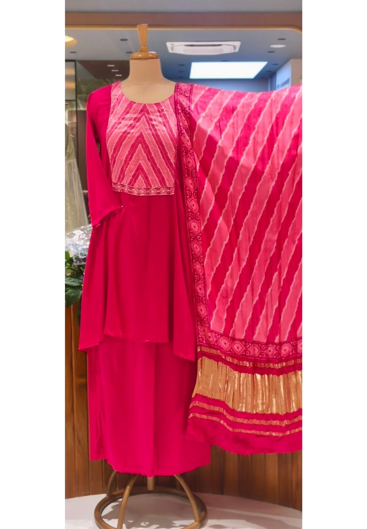 Gajji silk Aline Lehariya Yoke Patch With Palazzo Pant And Gajji Silk Dupatta 15520