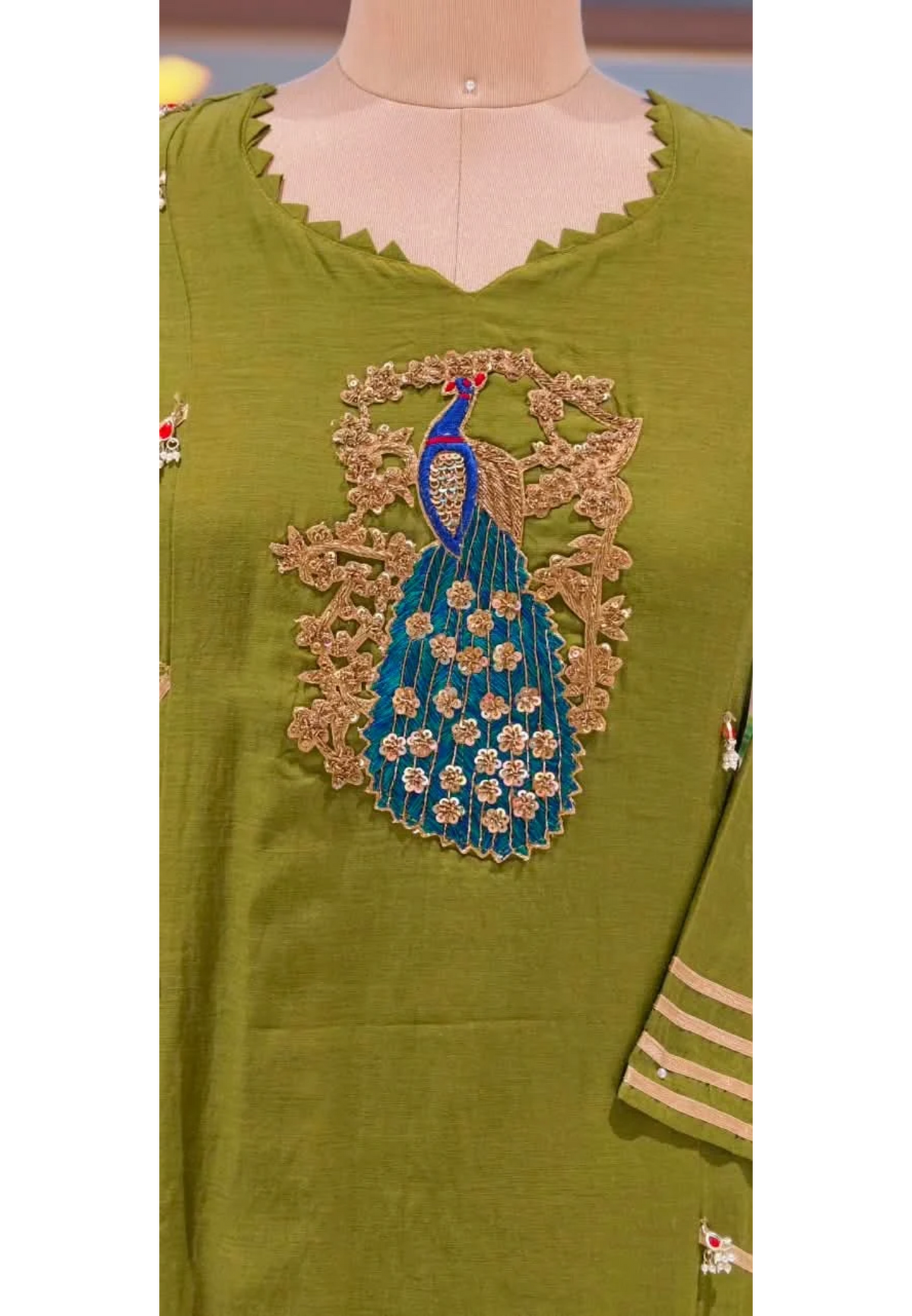 Pure Mulchanderi Elephant Embroidered Gotta Work Aline Full Suit Set- 16946