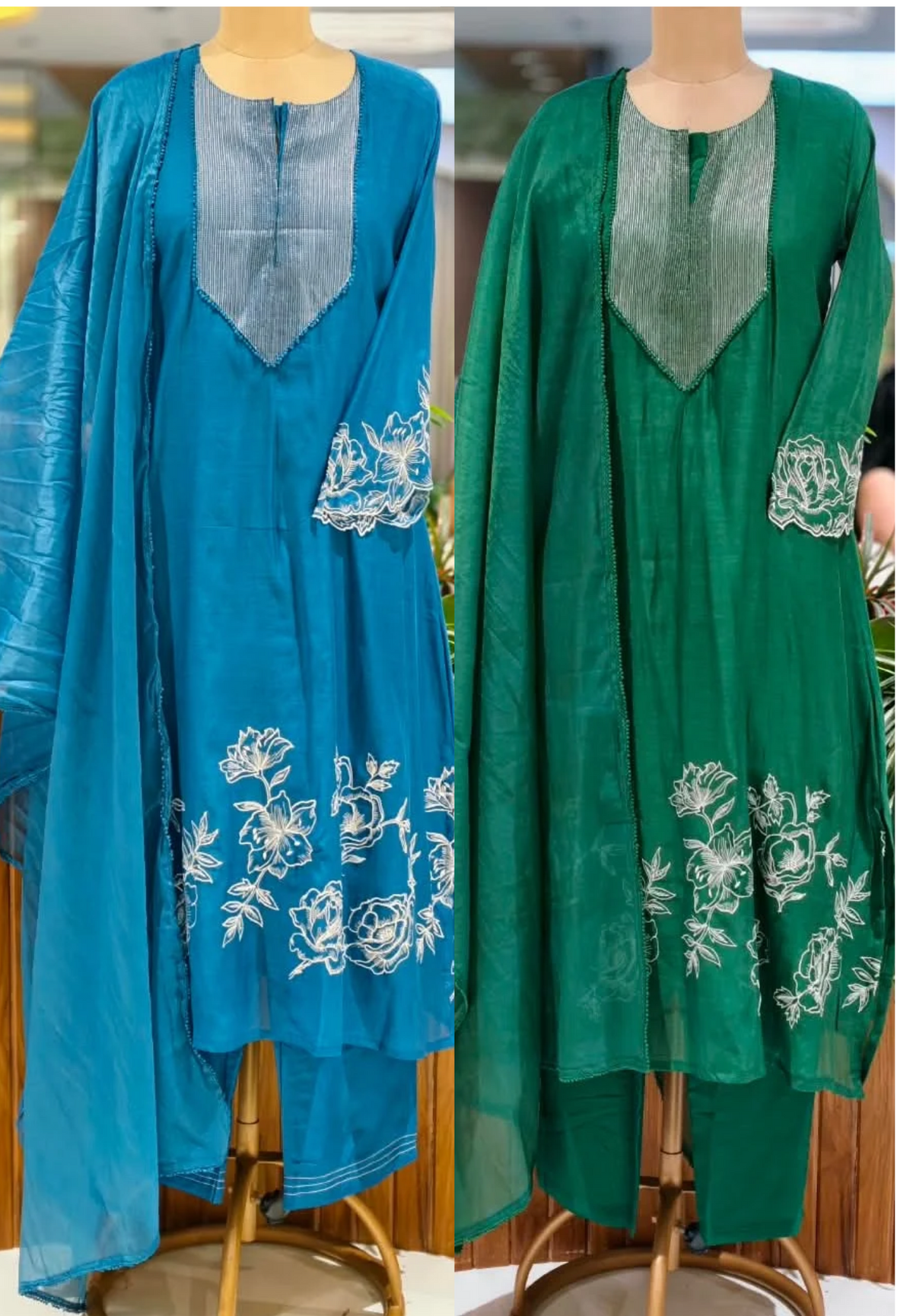 Pure Banarsi Mulchanderi With Floral Embroidered Full Suit Set - 16777