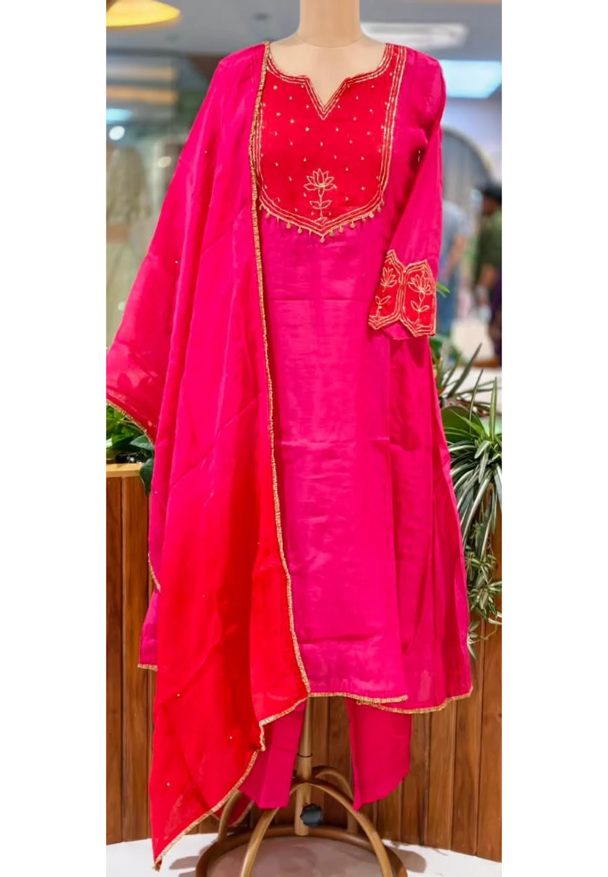 Pure Mul Chanderi Silk Embroidered Full Suit Set with Dupatta -16779