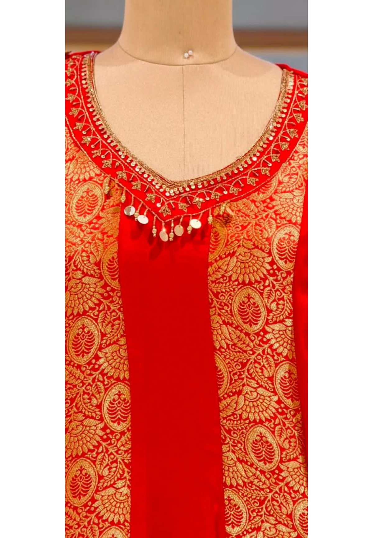 Russian Silk Brocade Panel Aline Elegant Full Suit Set- 16776