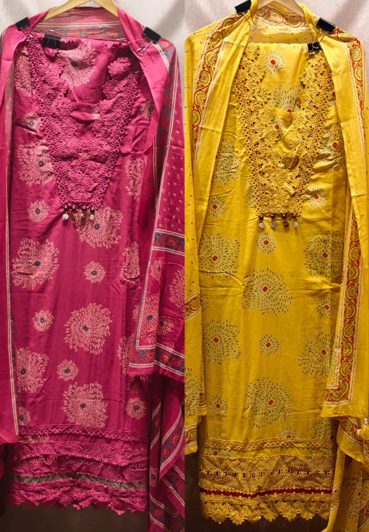Premium Floral Print Cotton Full Suit Dupatta Set with Crosia Lace Detailing- 14911