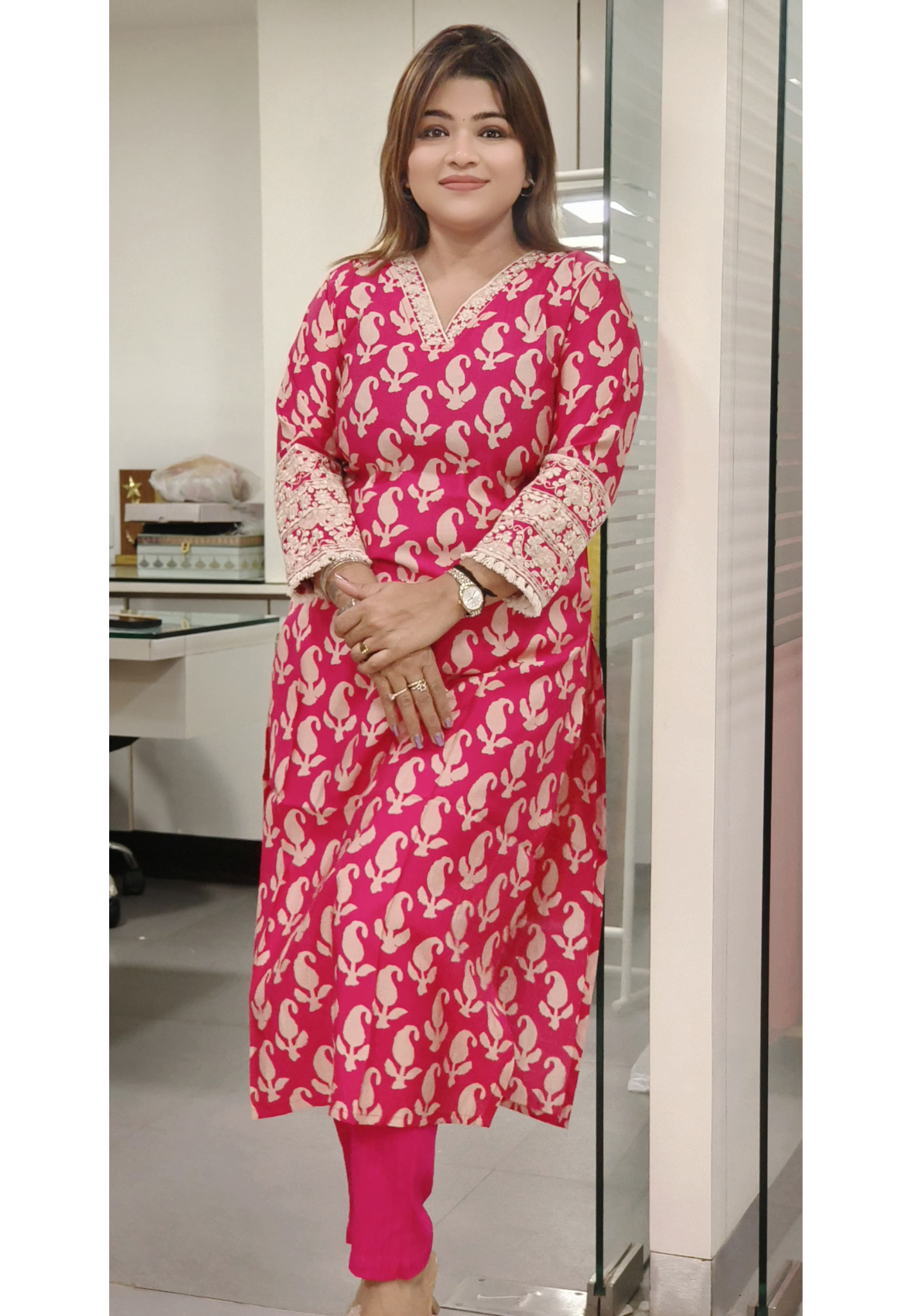 Beautiful V-Neck Printed Cotton Only Kurti-08273