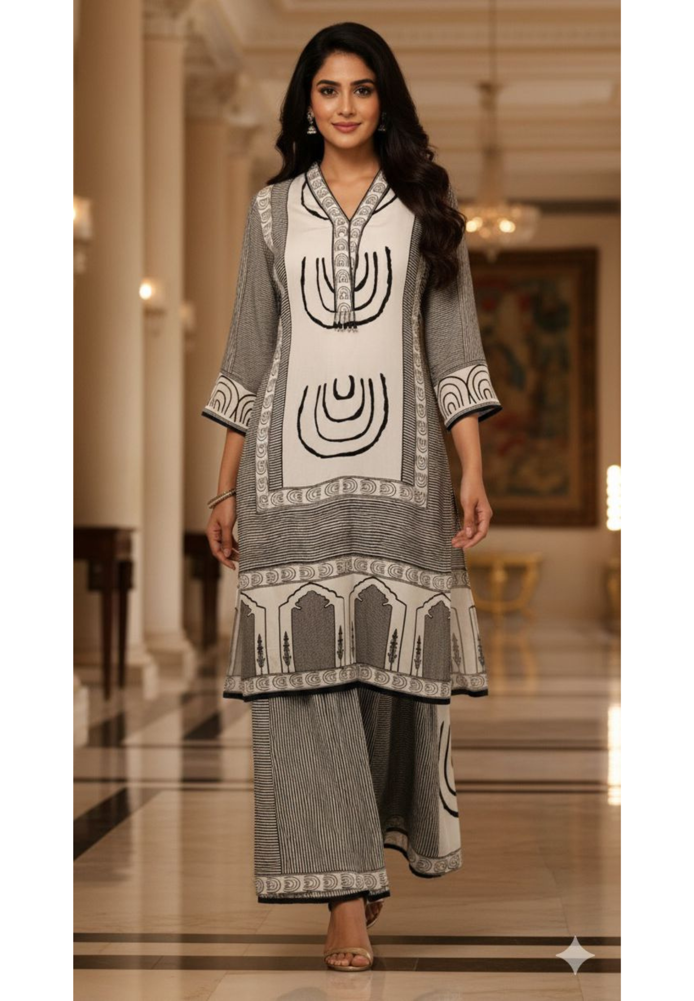 Pure Crepe Printed Cordset with printed Loose Bottom-12229