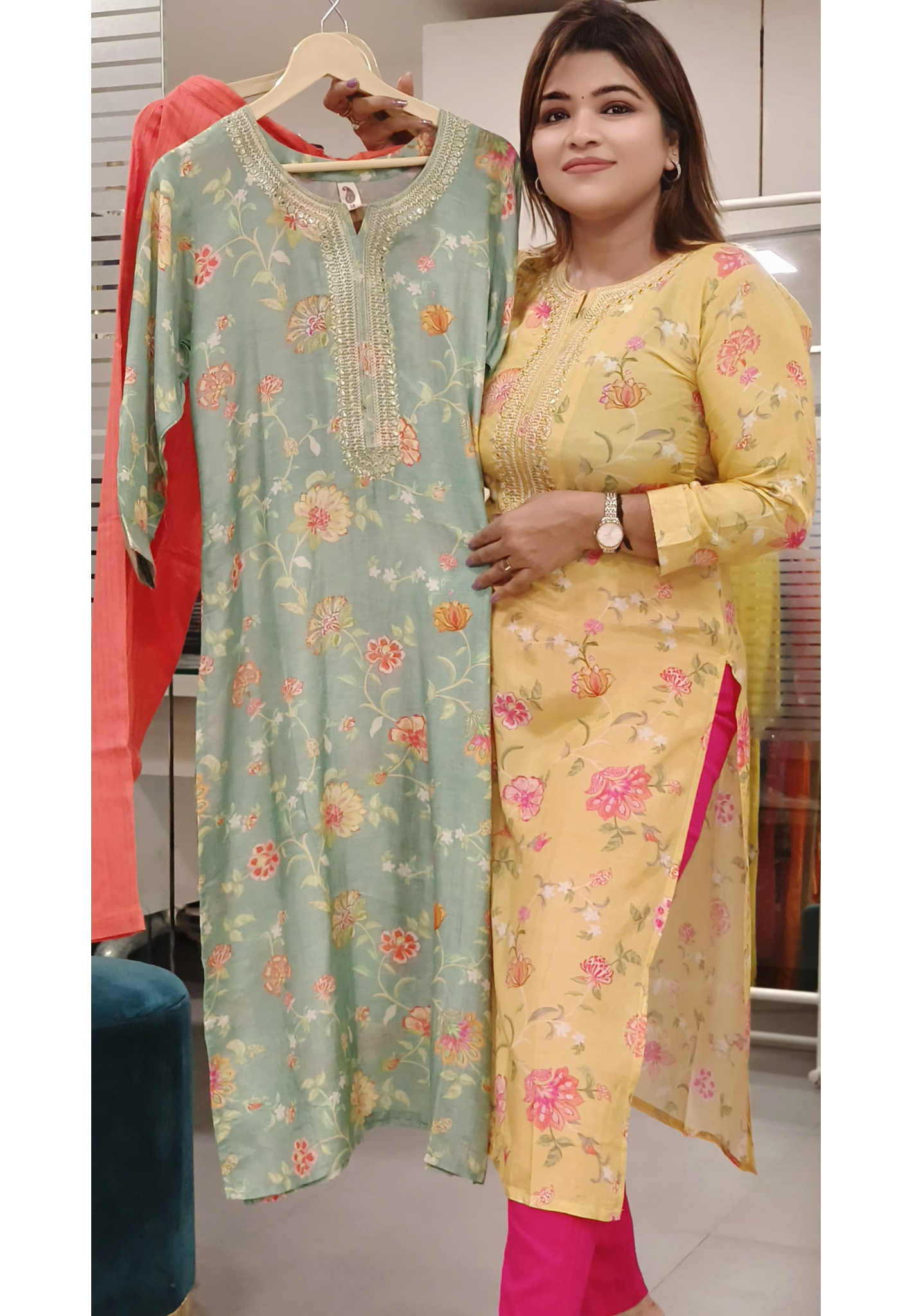 Pure Musline Neck embroidery Floral Printed Only Kurti-08275
