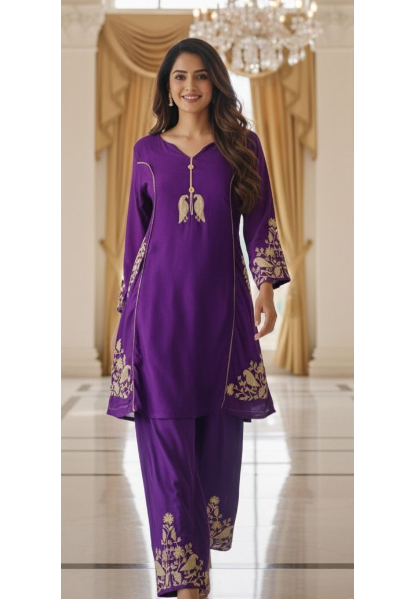 Beautiful Silk Fabric  Embroidered Indo-western Kurta With Loose Bottom Set-12267,12266